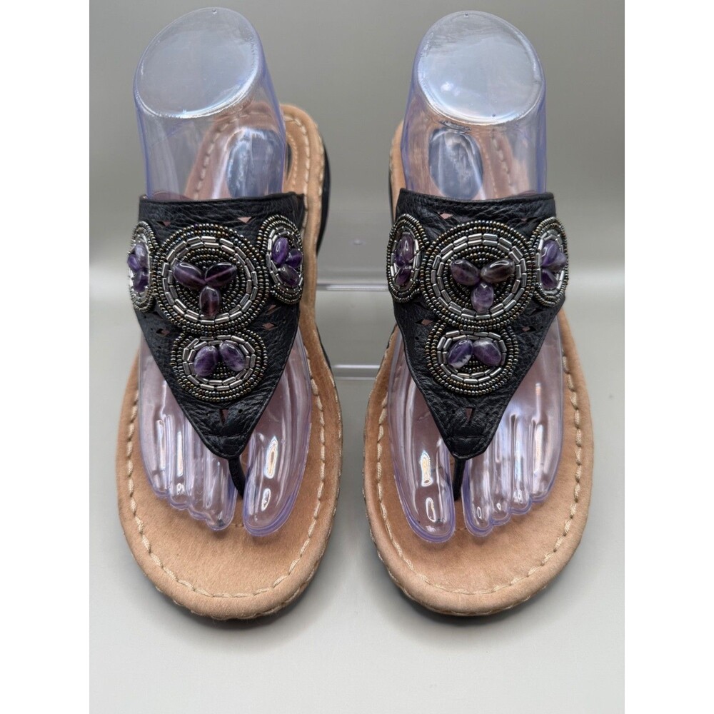 Clark’s Artisan Collection Pewter Metallic Thong Beaded Sandals Sz 9.5